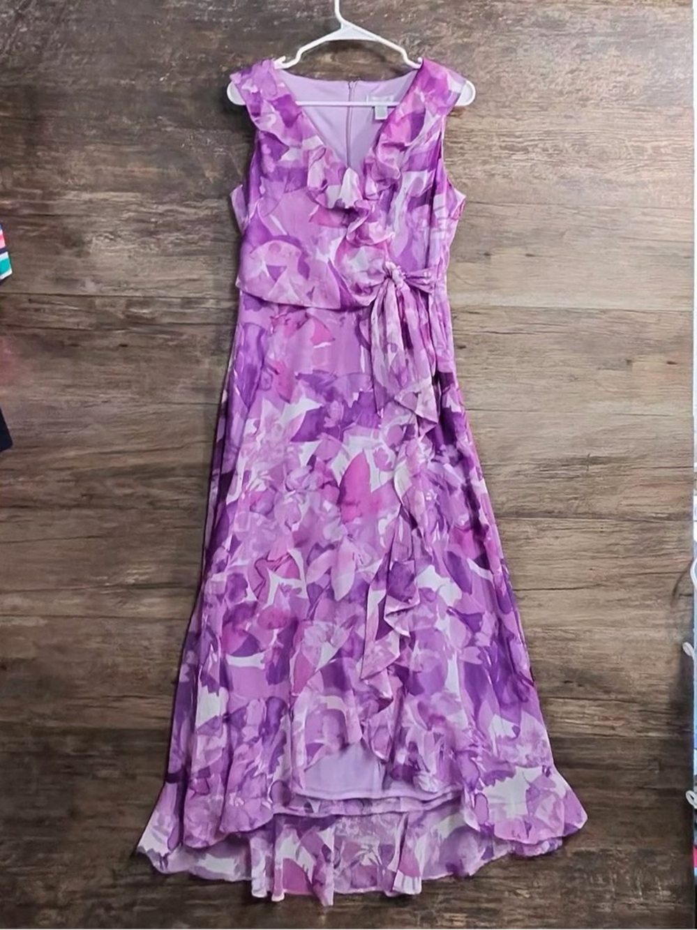 London Times Lavender & Lilac Floral Wrap Maxi Dress